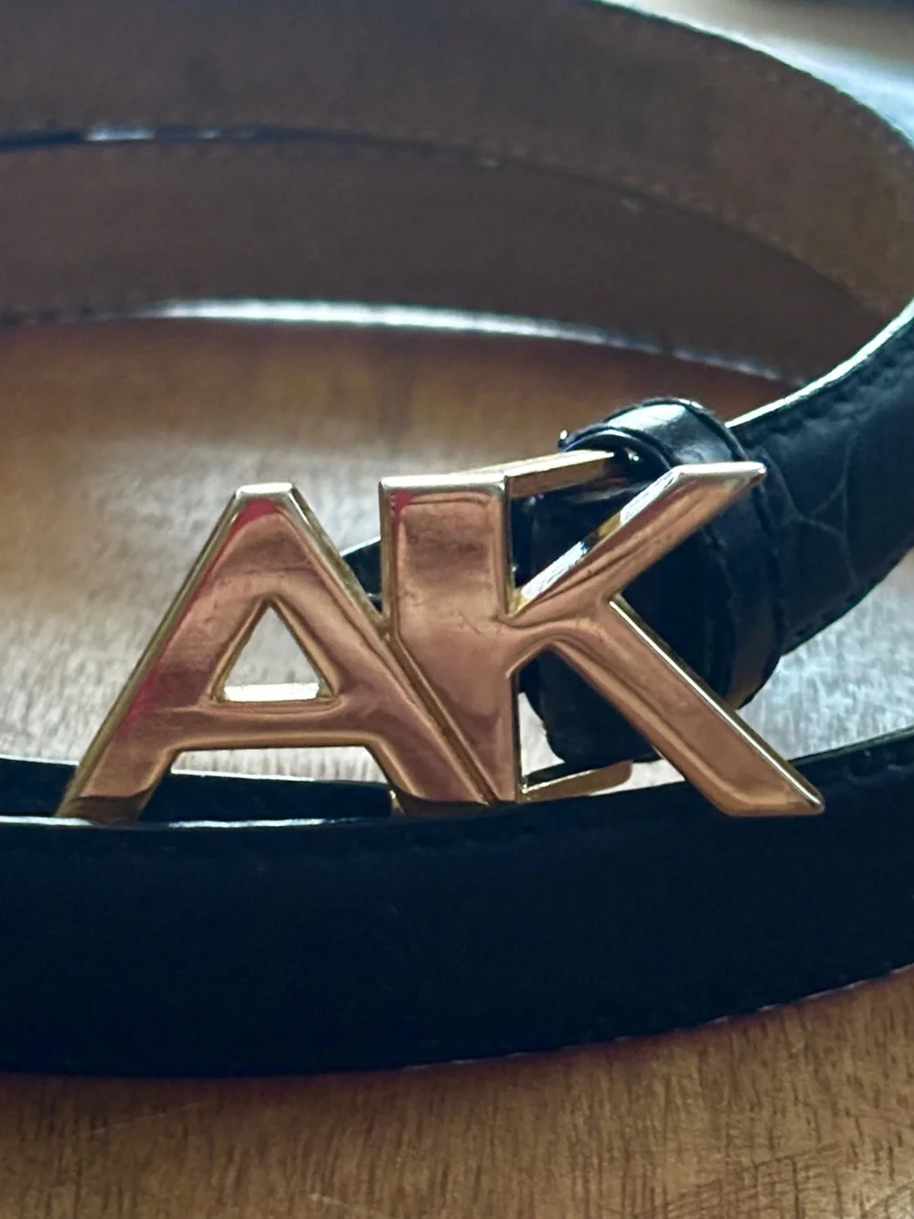 Vintage Anne Klein for Oroton Skinny Logo Belt Black Leather - hard to find! - L